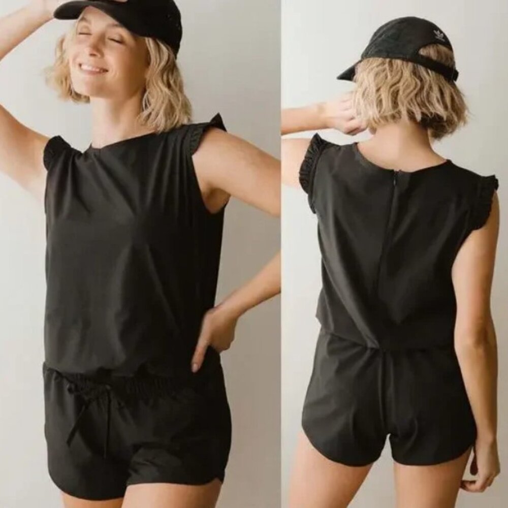 Albion Romper Small Black Brief Lined‎ Gym Workout Casual Zip Closure